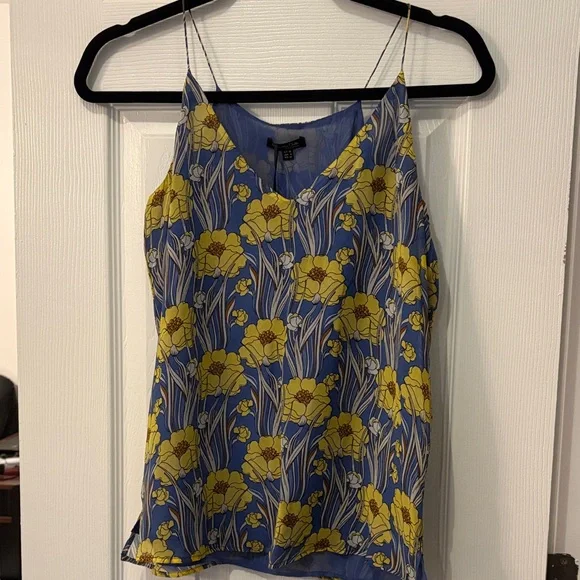 NWT Massimo Dutti Blue & Yellow Floral Silk Camisole - Picture 2 of 6